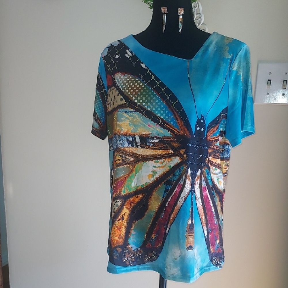 Colorful Butterfly Print Women's Top